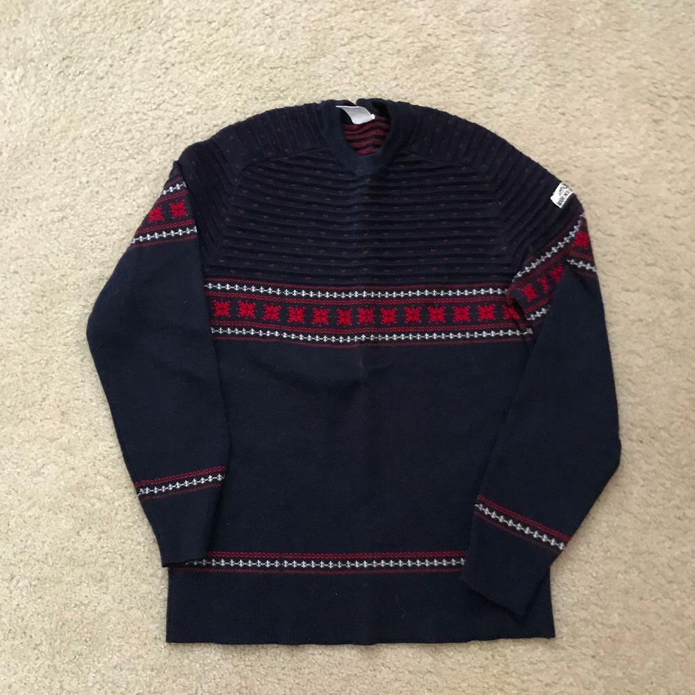 Rockee USA Ski Sweater Navy Blue Wool Size S
